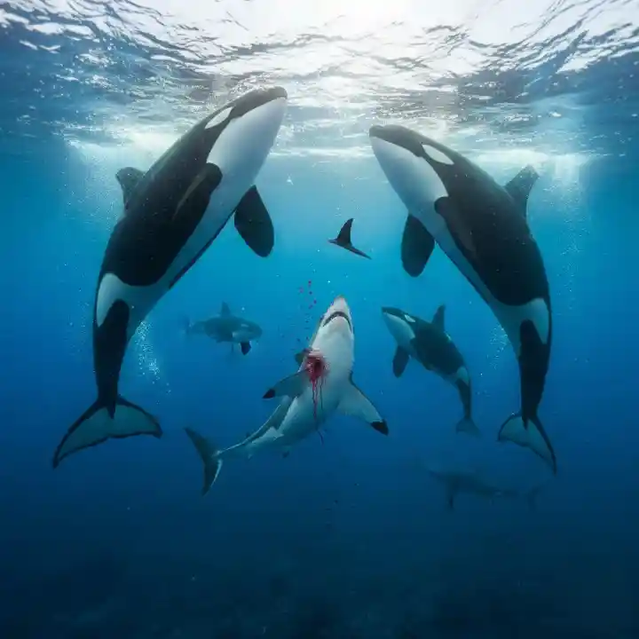 Orcas hunting great white sharks to eat livers Mexico 2025